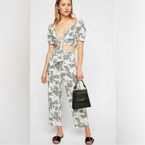 Free People the Hamptons black and white floral gingham two piece set size 6